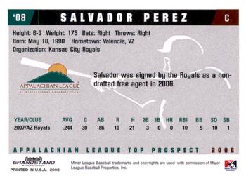 2008 Grandstand Appalachian League Top Prospects #NNO Salvador Perez Back