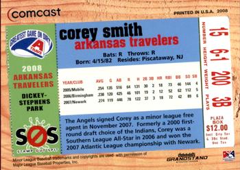 2008 Grandstand Arkansas Travelers #NNO Corey Smith Back