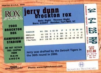 2008 Grandstand Brockton Rox #NNO Jerry Dunn Back