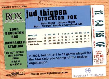 2008 Grandstand Brockton Rox #NNO Jud Thigpen Back