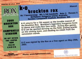 2008 Grandstand Brockton Rox #NNO K-O Back