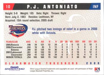 2008 Grandstand Clearwater Threshers #NNO P.J. Antoniato Back