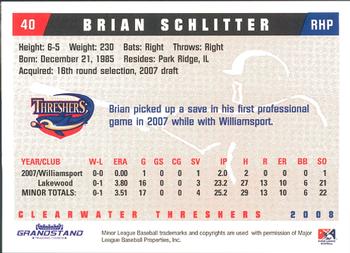 2008 Grandstand Clearwater Threshers #NNO Brian Schlitter Back