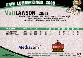 2008 Grandstand Clinton LumberKings #NNO Matt Lawson Back