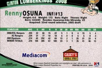 2008 Grandstand Clinton LumberKings #NNO Renny Osuna Back