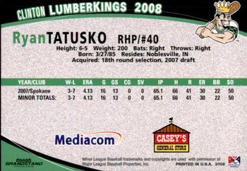 2008 Grandstand Clinton LumberKings #NNO Ryan Tatusko Back