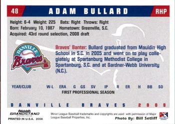 2008 Grandstand Danville Braves #2 Adam Bullard Back