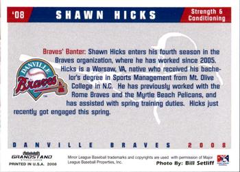 2008 Grandstand Danville Braves #11 Shawn Hicks Back