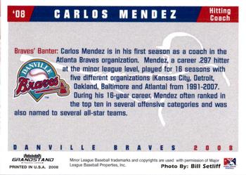 2008 Grandstand Danville Braves #21 Carlos Mendez Back
