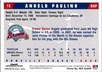 2008 Grandstand Danville Braves #24 Angelo Paulino Back