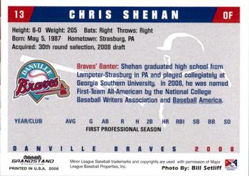 2008 Grandstand Danville Braves #29 Chris Shehan Back