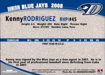 2008 Grandstand Dunedin Blue Jays #NNO Kenny Rodriguez Back