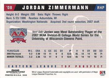 2008 Grandstand Eastern League Top Prospects #NNO Jordan Zimmermann Back
