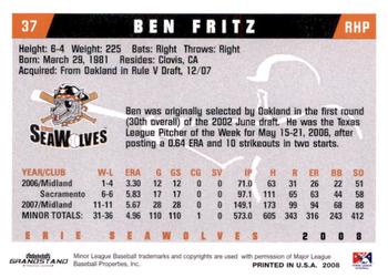 2008 Grandstand Erie SeaWolves #NNO Ben Fritz Back
