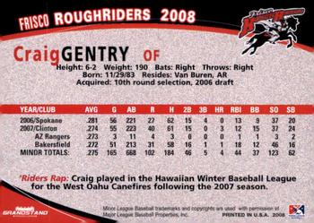 2008 Grandstand Frisco RoughRiders #NNO Craig Gentry Back