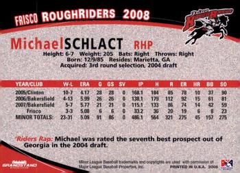2008 Grandstand Frisco RoughRiders #NNO Michael Schlact Back