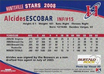 2008 Grandstand Huntsville Stars #NNO Alcides Escobar Back