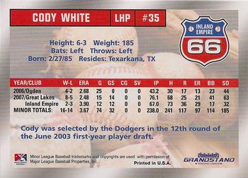 2008 Grandstand Inland Empire 66ers #NNO Cody White Back