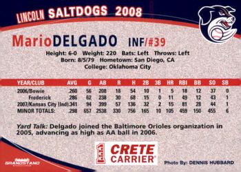 2008 Grandstand Lincoln Saltdogs #NNO Mario Delgado Back