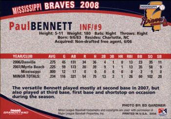 2008 Grandstand Mississippi Braves #NNO Paul Bennett Back