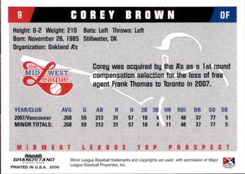 2008 Grandstand Midwest League Top Prospects #NNO Corey Brown Back