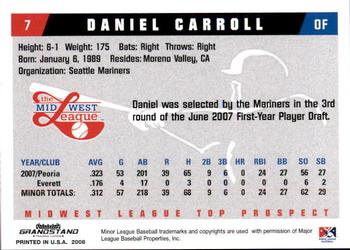 2008 Grandstand Midwest League Top Prospects #NNO Daniel Carroll Back