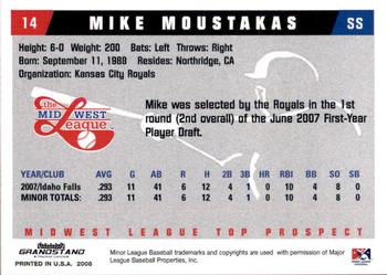 2008 Grandstand Midwest League Top Prospects #NNO Mike Moustakas Back
