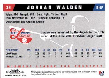 2008 Grandstand Midwest League Top Prospects #NNO Jordan Walden Back
