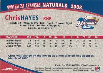 2008 Grandstand Northwest Arkansas Naturals #NNO Chris Hayes Back