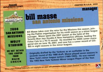 2008 Grandstand San Antonio Missions #2 Bill Masse Back