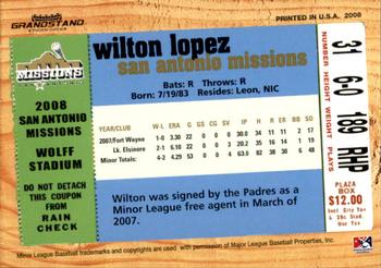 2008 Grandstand San Antonio Missions #8 Wilton Lopez Back