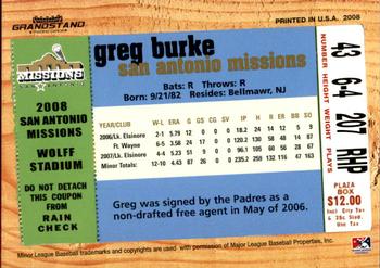 2008 Grandstand San Antonio Missions #9 Greg Burke Back