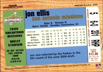 2008 Grandstand San Antonio Missions #20 Jon Ellis Back