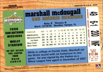 2008 Grandstand San Antonio Missions #21 Marshall McDougall Back