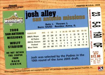 2008 Grandstand San Antonio Missions #29 Josh Alley Back