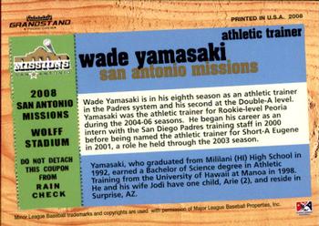 2008 Grandstand San Antonio Missions #30 Wade Yamasaki Back