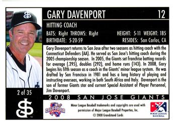 2008 Grandstand San Jose Giants #2 Gary Davenport Back