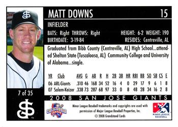 2008 Grandstand San Jose Giants #7 Matt Downs Back