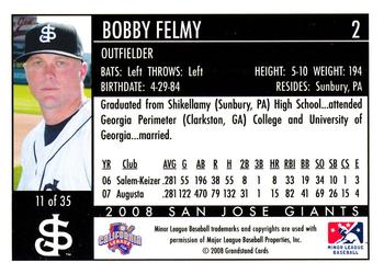 2008 Grandstand San Jose Giants #11 Bobby Felmy Back
