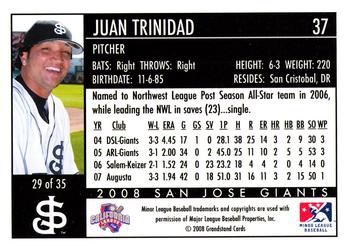 2008 Grandstand San Jose Giants #29 Juan Trinidad Back