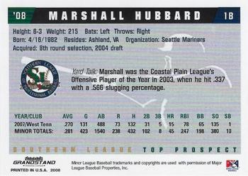 2008 Grandstand Southern League Top Prospects #NNO Marshall Hubbard Back