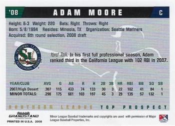 2008 Grandstand Southern League Top Prospects #NNO Adam Moore Back