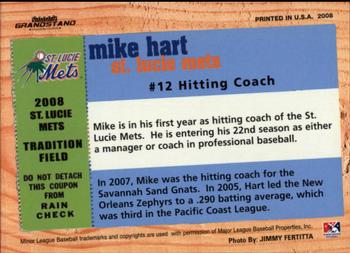 2008 Grandstand St. Lucie Mets #NNO Mike Hart Back