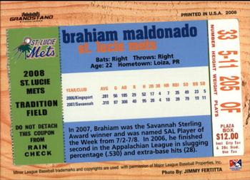 2008 Grandstand St. Lucie Mets #NNO Brahiam Maldonado Back
