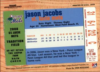 2008 Grandstand St. Lucie Mets #NNO Jason Jacobs Back