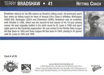 2008 MultiAd Omaha Royals #4 Terry Bradshaw Back