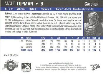 2008 MultiAd Omaha Royals #25 Matt Tupman Back