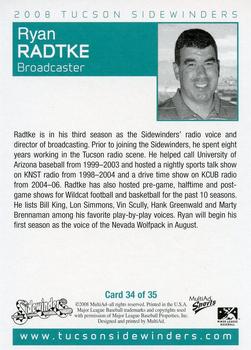 2008 MultiAd Tucson Sidewinders #34 Ryan Radtke Back