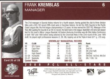 2008 MultiAd Pacific Coast League All-Stars #25 Frank Kremblas Back