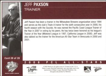 2008 MultiAd Pacific Coast League All-Stars #28 Jeff Paxson Back
